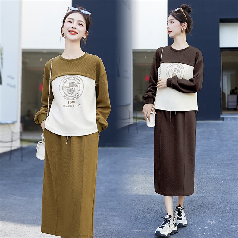 时尚秋装新款女装套装宽松显瘦长袖两件套气质百搭休闲裙装，女装套装/套裙，灵力轩