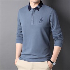 秋季长袖Polo衫男士翻领帅气t恤中青年修身拼色商务2024新款上衫，男装T恤，钱塘6003A(原)4033A