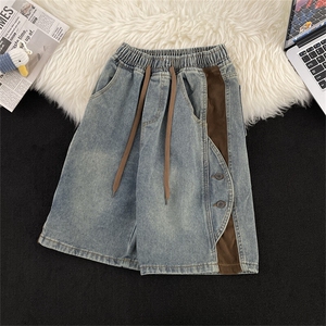 男士美式复古牛仔短裤宽松直筒五分裤子百搭休闲中裤D01149-P40，男装牛仔裤，星座308B-1