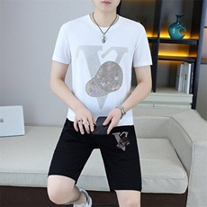 25325-P75冰丝套装男欧货时尚数码印花休闲短袖t恤两件套短裤一套，男装牛仔裤，电商D310B-1