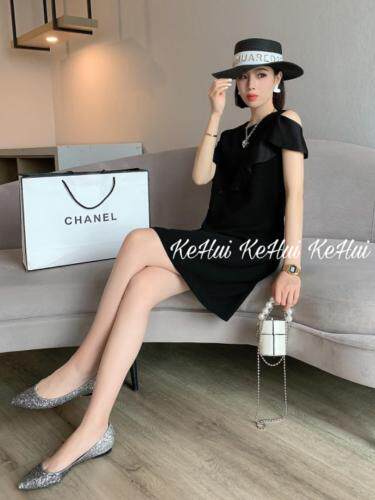 【现货】夏季新款单边露肩链条气质款连衣裙，女装连衣裙，珂 慧