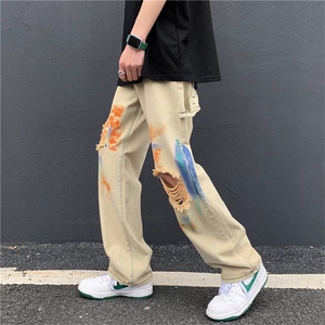破洞扎染牛仔裤男潮牌设计感高街嘻哈潮流宽松工装裤N0927-P55图片
