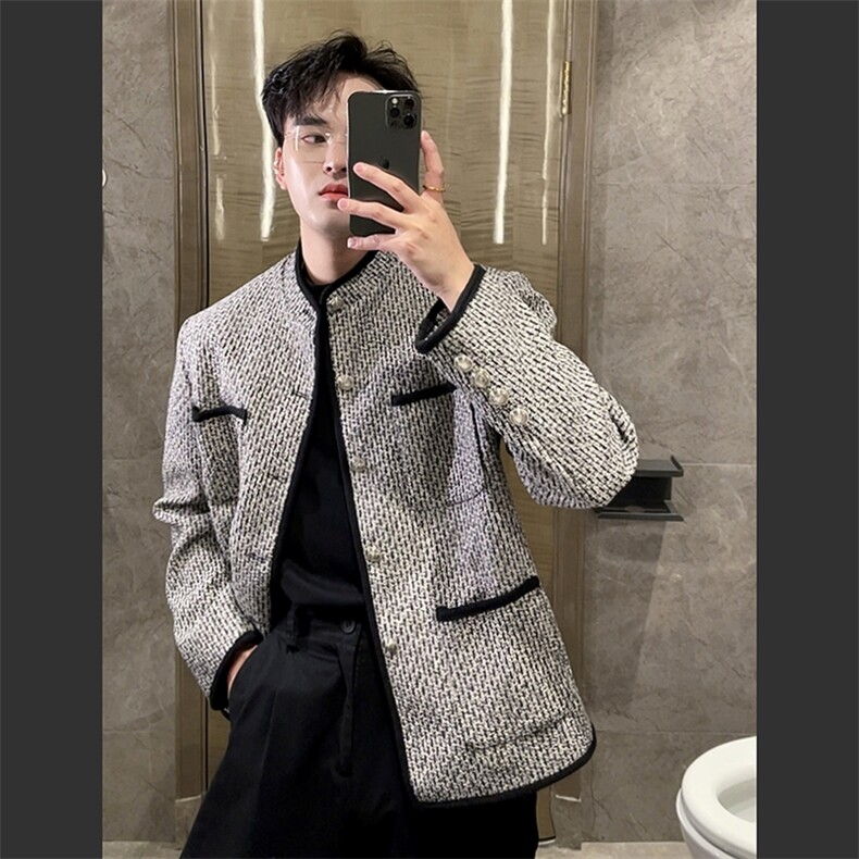秋冬红立领小香风外套男时尚高级感休闲夹克上衣JK2316P130图片