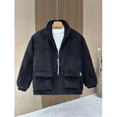 潮流时尚高级感翻领纯色灯芯绒棉服青少年简约休闲情侣外套男，男装棉衣，星座1013