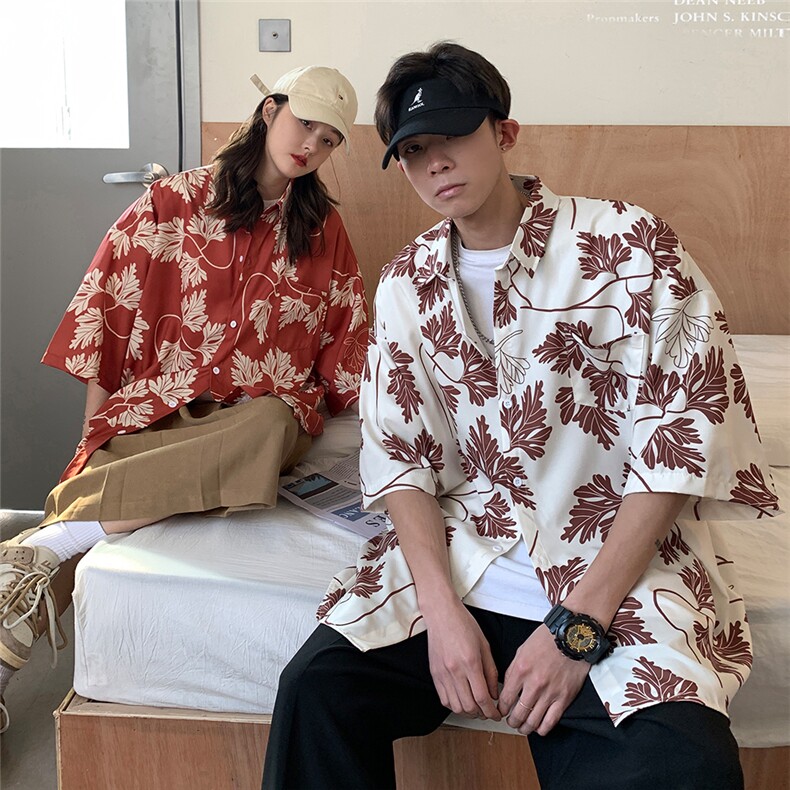 旅游沙滩衬衫夏季冰丝衬衫短袖男装情侣装夏装2024新款衬衣,男装衬衫,电商C306-1
