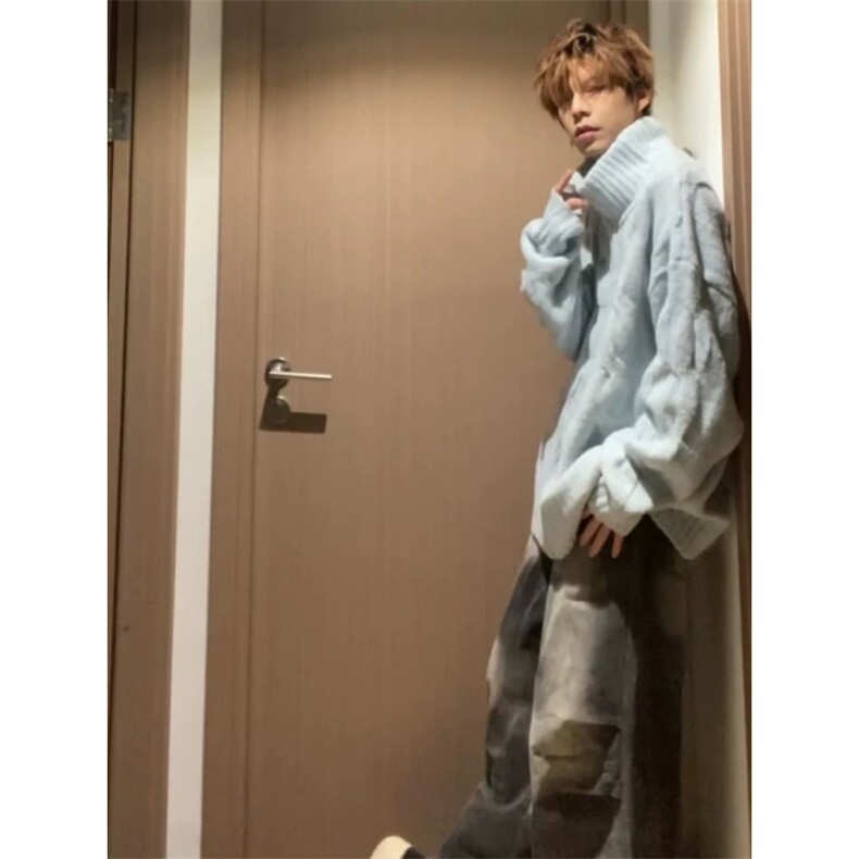 韩chic复古立领双拉链宽松休闲长袖针织麻花毛衣外套ZZS85P60,男装针织衫/毛衣,电商D256A(原A064A)