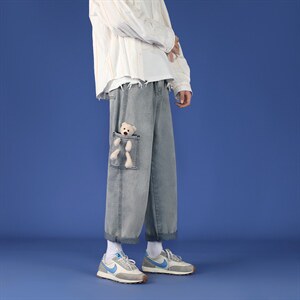 牛仔裤男ins潮牌宽松阔腿裤小熊裤子韩版潮流直筒百搭nzk91-p40,男装牛仔裤,星座1008-2