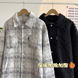 冬小香风翻领棉服男格子休闲加棉加厚夹克保暖外套J595J加棉-P95图片