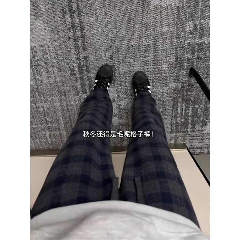 美式格子毛呢卫裤男加厚阔腿裤子cleanfit直筒休闲长裤LCK199-P48,男装休闲裤,星座1008