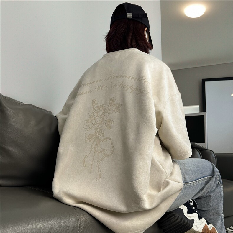 麂皮绒烧花美式复古街头潮牌t恤重磅中性XZ301B-JB4301-p28图片