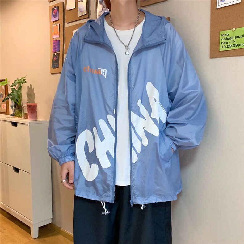 慵懒收口袖宽松型长袖男潮拉链夏季外穿防晒衣夹克W1069P35,男装夹克,星座1116-2