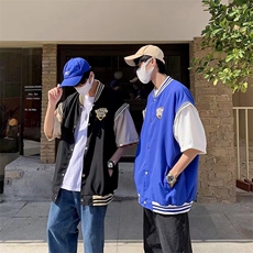 假两件棒球服男短袖夏季潮牌美式高街宽松半袖夹克外套J645，男装夹克，星座1116A-1（原606A）