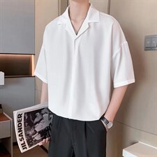 免烫禁欲夏季百搭黑白衬衫男短袖帅气冰丝雪纺衬衣SC29P32图片