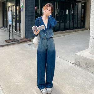 高端渐变色牛仔套装女装设计感小众高级感两件套图片