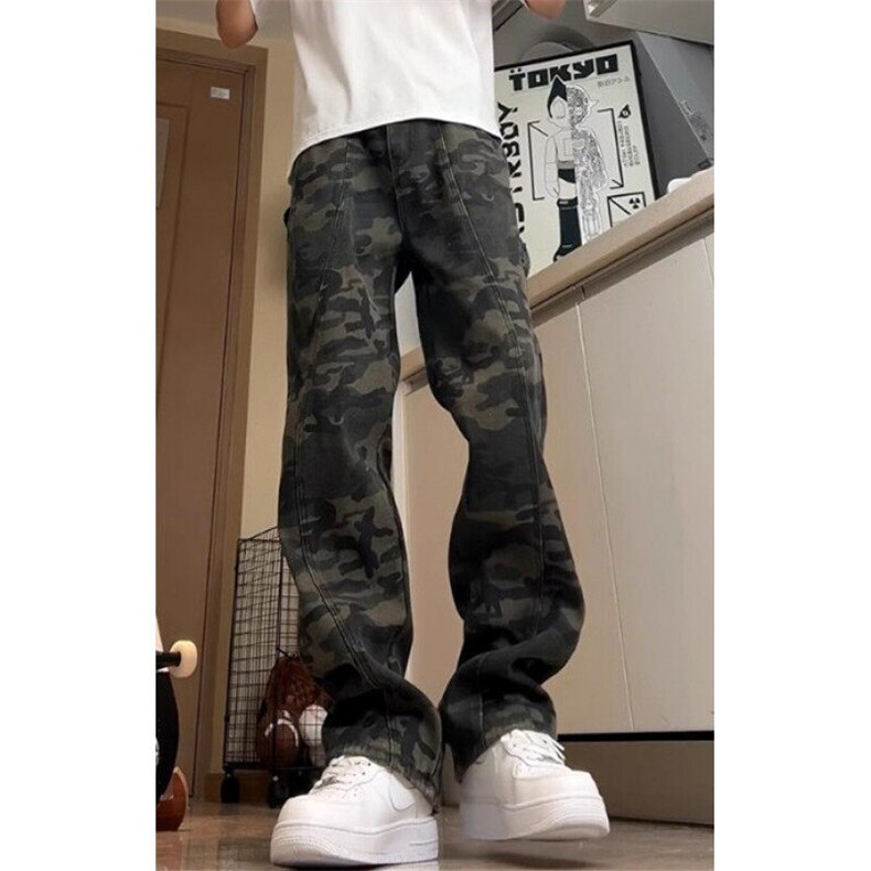 迷彩裤男春秋修身伐木工装裤子美式高街直筒微喇牛仔裤KN003,男装休闲裤,星座1116A（原606A-3）
