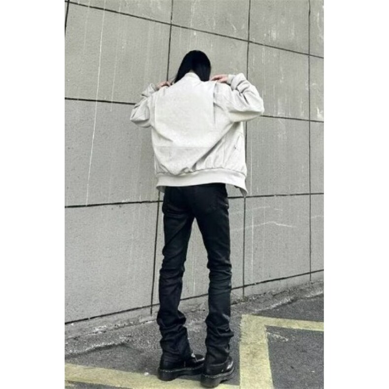 浅石灰美式复古短款外套男款春秋季潮牌cleanfit棒球服飞行员夹克,男装夹克,星座410-7