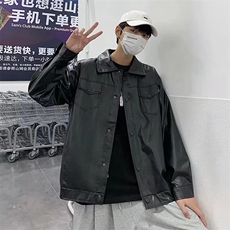 潮青少年秋季休闲刺绣字母PU皮夹克外套男机车皮衣翻领HH3325P57，男装皮衣，星座1013-5