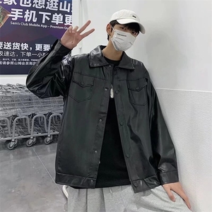 潮青少年秋季休闲刺绣字母PU皮夹克外套男机车皮衣翻领HH3325 P57图片