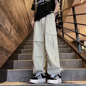 新款美式高街阔腿降落伞兵裤防水工装裤潮流宽松直筒休闲长裤N09图片