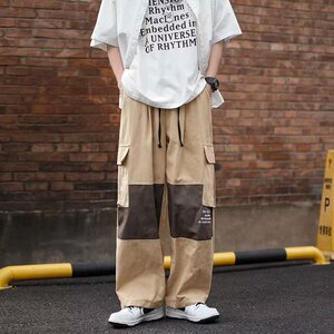 日系复古口袋宽松裤子男阔腿休闲裤潮牌撞色哈伦工装裤 K3710-P38图片