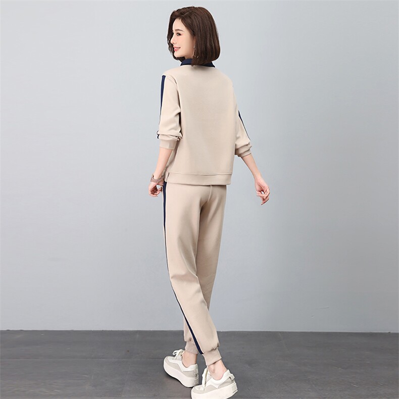 时尚休闲翻领绣花撞色套装显瘦百搭长袖运动服两件套,女装套装/套裙,依恋蒂丝