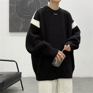 鹿毛绒针织衫男韩版潮流拼色帅2023冬季新款ins宽松毛衣MZ117-P50图片
