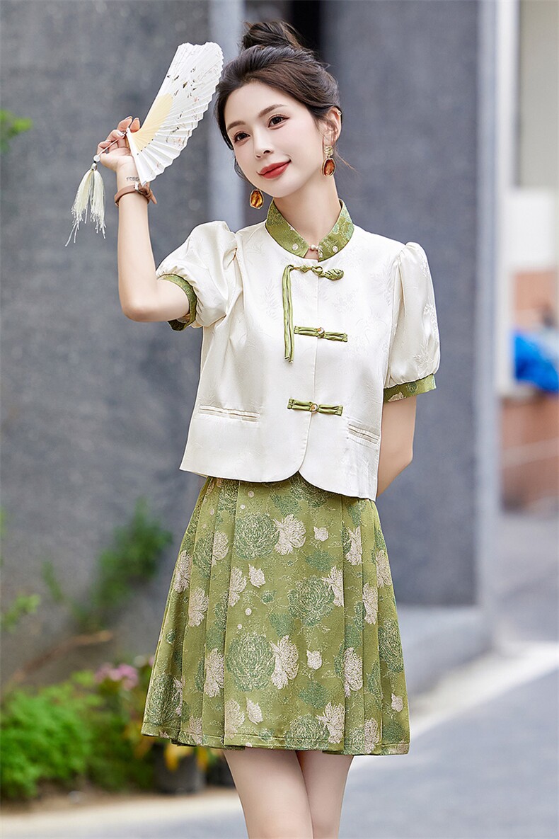粉色新中式国风时尚套装女夏季2024新款今年流行漂亮套装裙两件套,女装套装/套裙,星期衣