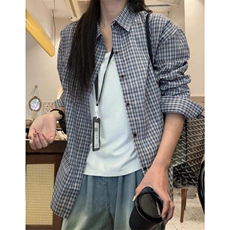 蓝色格纹衬衫女春秋内搭叠穿衬衣复古格子防晒开衫外套C3731，男装防晒衣，星座1116A（原606A-3）