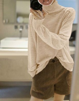 休闲/淑女2024年秋季常规款通勤套头单件长袖高领马鞍肩毛衣,针织衫/毛衣,丽特绒