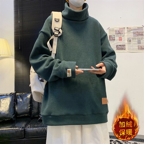 21冬季新款男士加绒打底衫内搭百搭高领卫衣羊羔绒  T201 P45限68图片