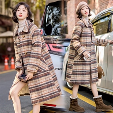 欧洲站格子羊毛呢大衣女2025冬季新款学院风宽松加棉加厚棉服外套，女装毛呢外套，水衣源