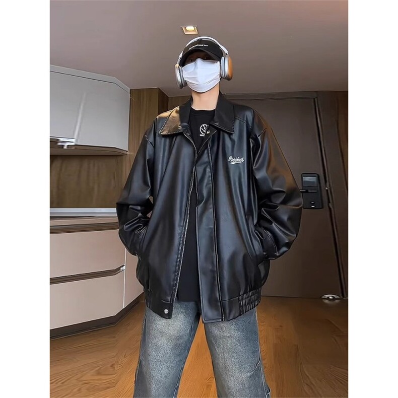 美式复古皮衣外套男春秋季新款宽松潮流高街痞帅情侣百搭翻领夹克，男装夹克，星座506A