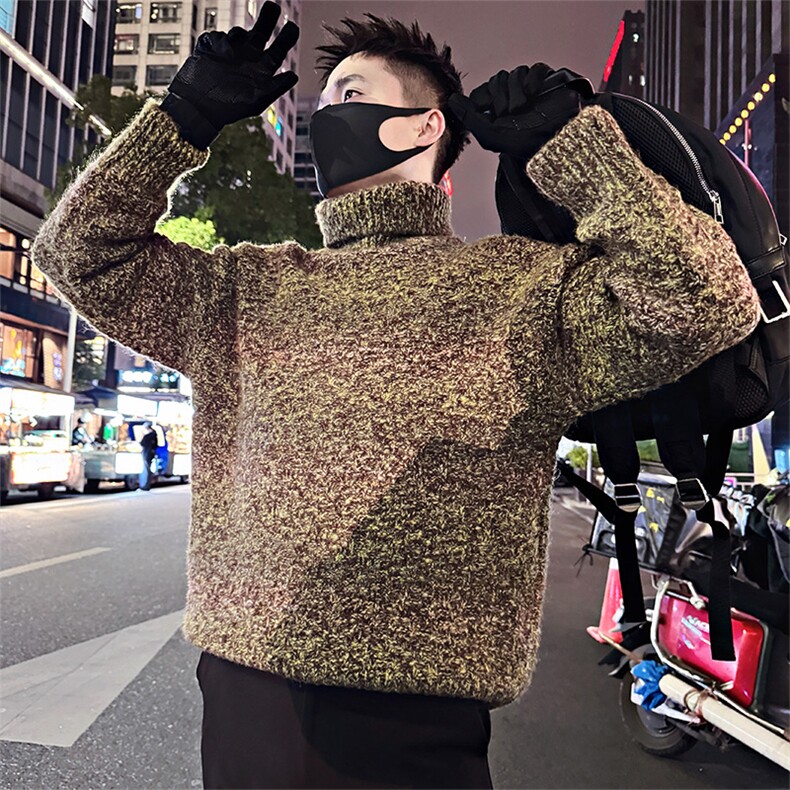 LV306/P98控138冬季慵懒可翻高领渐变复古针织衫套头毛衣深灰首1,男装针织衫/毛衣,星座305B