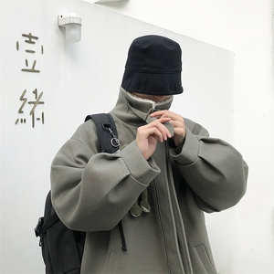 秋冬呢料港风ins纯色加厚羊羔毛短款男保暖棉衣 A071-089-P125图片