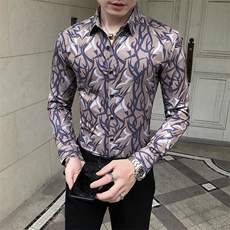 312A-5-284-P55长袖高级感秋季休闲英伦发型师韩版纯色男士衬衣，男装衬衫，星座312A-5