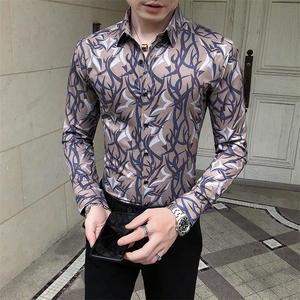 312A-5-284-P55 长袖高级感秋季休闲英伦发型师韩版纯色男士衬衣图片