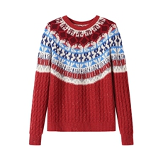 费尔岛提花复古绞花羊毛衫女秋冬外穿2025新款氛围感短款内搭毛衣，女装羊毛衫，艾米