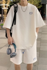 特批P50无差价纹理感华夫格宽松两件套休闲运动短袖短裤套装TZ019，男装休闲套装，电商A001