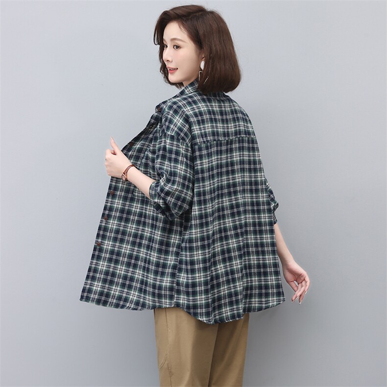 格子衬衫女长袖2025新款春秋衬衣春款漂亮小衫妈妈上衣,女装衬衫,忆绮罗