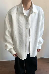 白色提花长袖衬衫男秋季美式潮牌高级感夹克松弛感慵懒风正肩外套图片