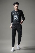 秋冬羊毛衫手绘印花薄长袖毛衣圆领打底针织衫S9919，男装针织衫/毛衣，天晨