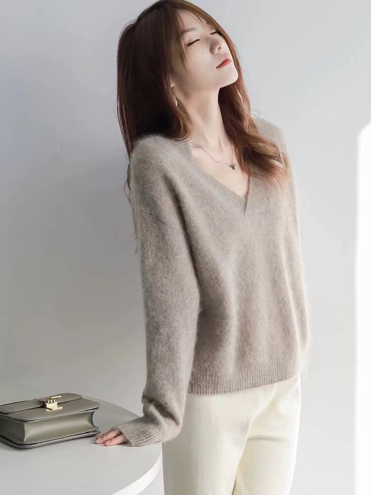 V领套头毛衣女宽松慵懒风超火cec针织衫,针织衫/毛衣,半城羊绒