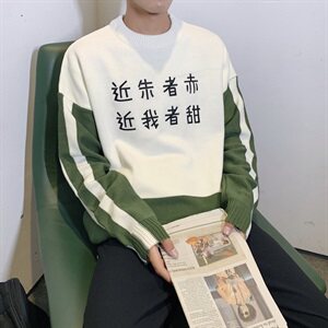 港风冬季 情侣针织衫外穿 汉字刺绣毛衣男线衣羊毛衫M25-P65图片