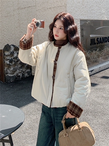 韩系小个子撞色拼接羽绒棉衣女2025冬季新款女装短款棉服棉袄外套图片