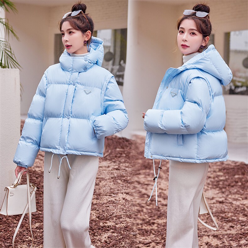 现货2023韩版可拆袖两穿连帽羽绒服三角标保暖网红白鸭绒厚女外套,女装羽绒服,仟媚宠
