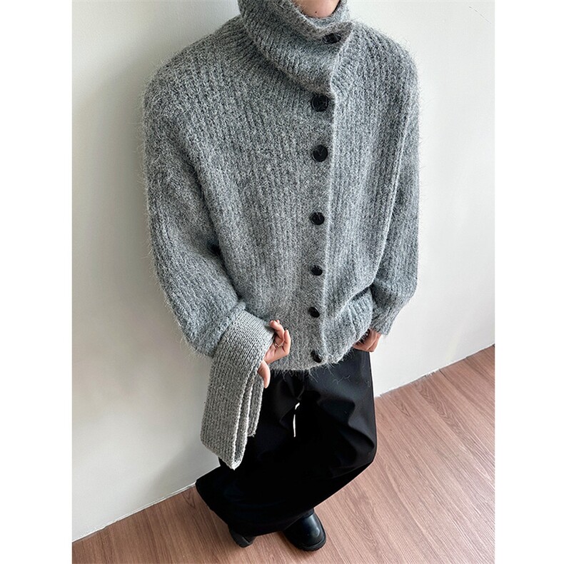 慵懒风单排扣高领加厚毛衣男女针织衫外套B289-J712-P68,男装针织衫/毛衣,电商B289