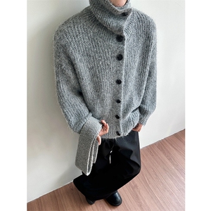 慵懒风单排扣高领加厚毛衣男女针织衫外套B289-J712-P68图片