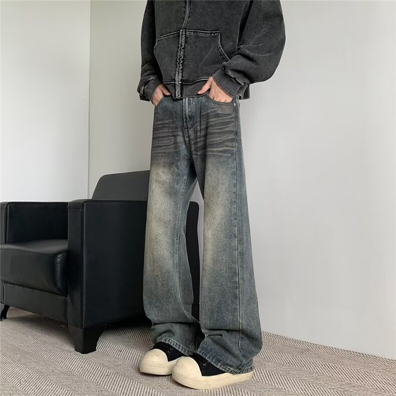 微喇牛仔裤男春秋新款美式高街潮牌复古直筒休闲裤子,男装牛仔裤,星座410-6（原星座1304-1）