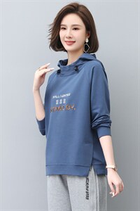 2022年秋季新款刺绣卫衣女连帽衫韩版休闲百搭长袖上衣服女棉图片