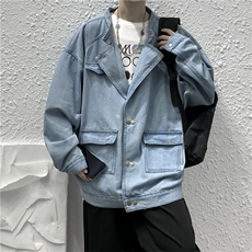 美式复古双排扣牛仔外套2023春秋宽松休闲运动口袋夹克W1554-P60，男装夹克，星座512-2